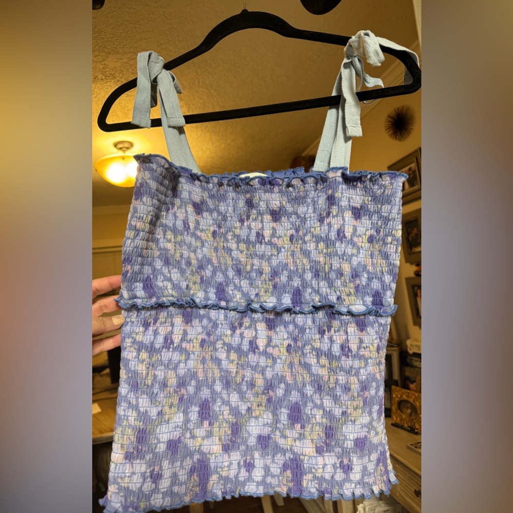 Anthropologie Tie-Strap Smocked Tunic Tank Top